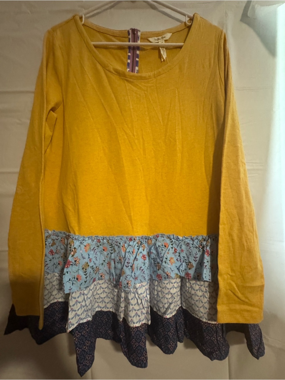 Matilda Jane Mustard Yellow Top with Purple Zip Accent